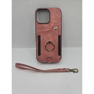 Asuwish Apple iphone 16 Pro Max Case - Card Holder-Strap-Magnetic Snap - Pink